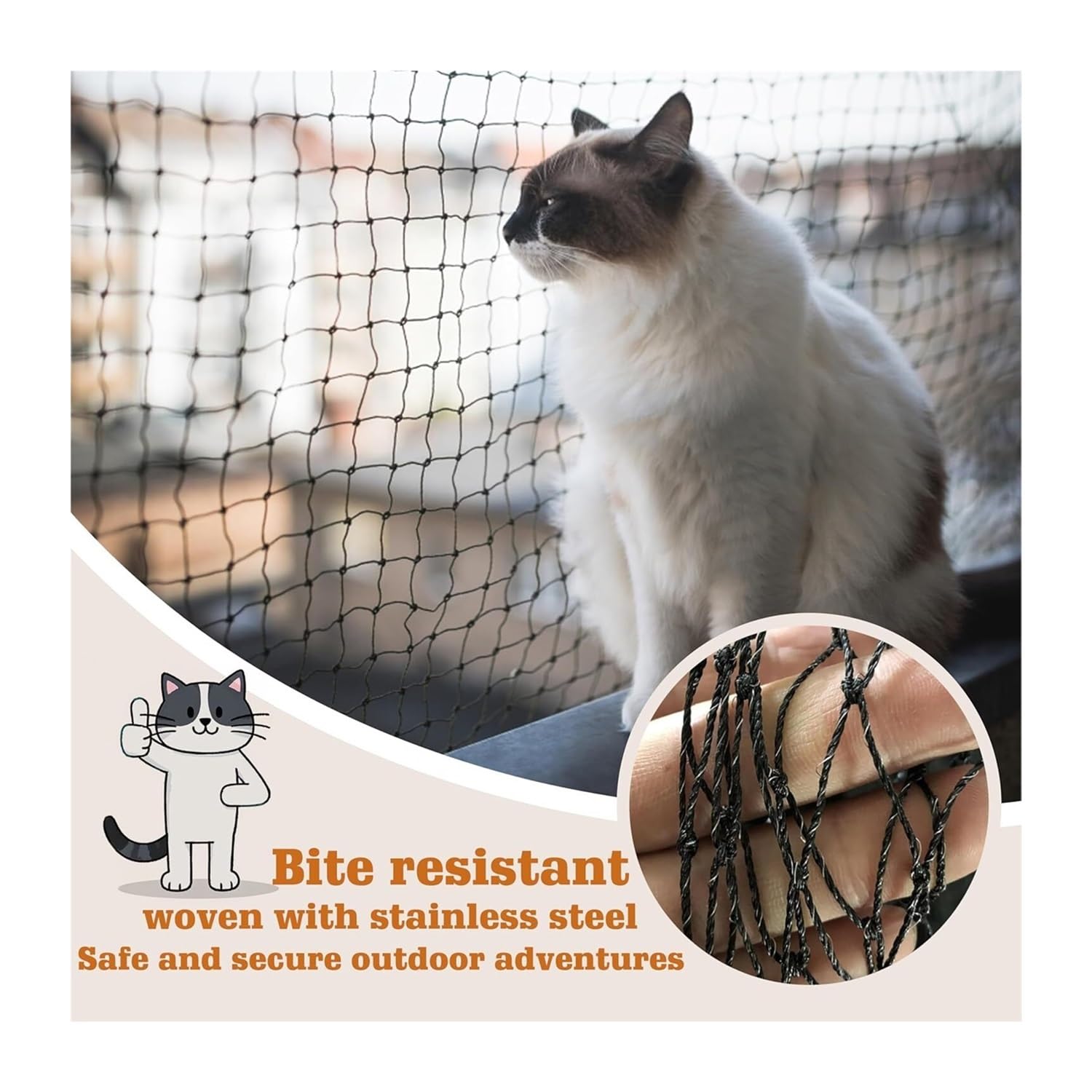 Rete for Gatti Rinforzata con Filo Metallico, Rete di Sicurezza anticaduta(3x8m)