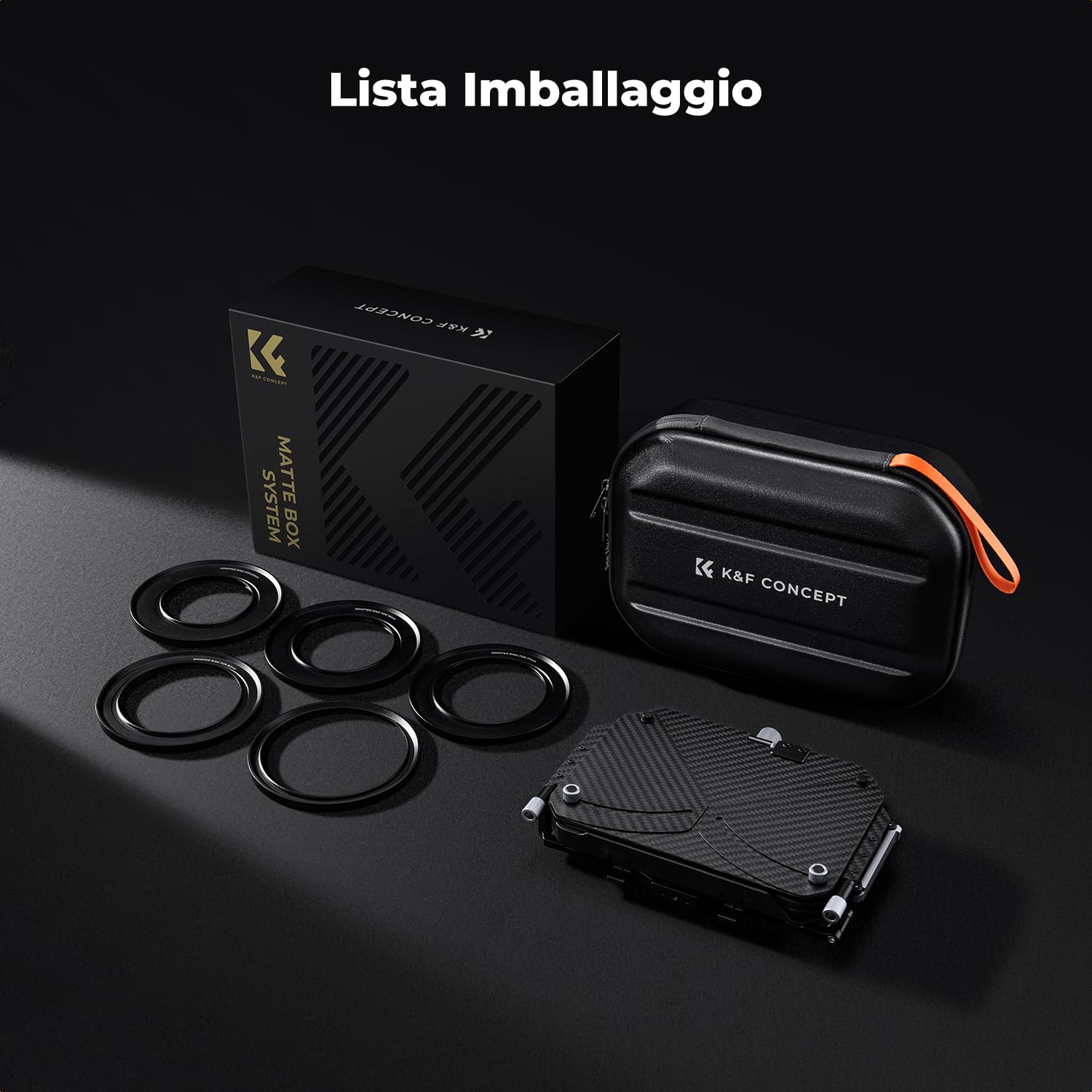 K&F CONCEPT Mini Matte Box con 2 Portafiltri da 4“ x 5,65” e Alette in Fibra di Carbonio, per Fotocamere DSLR Mirrorless con 5 Adattatori ad Anello Circolare (67/72/77/82/95mm)