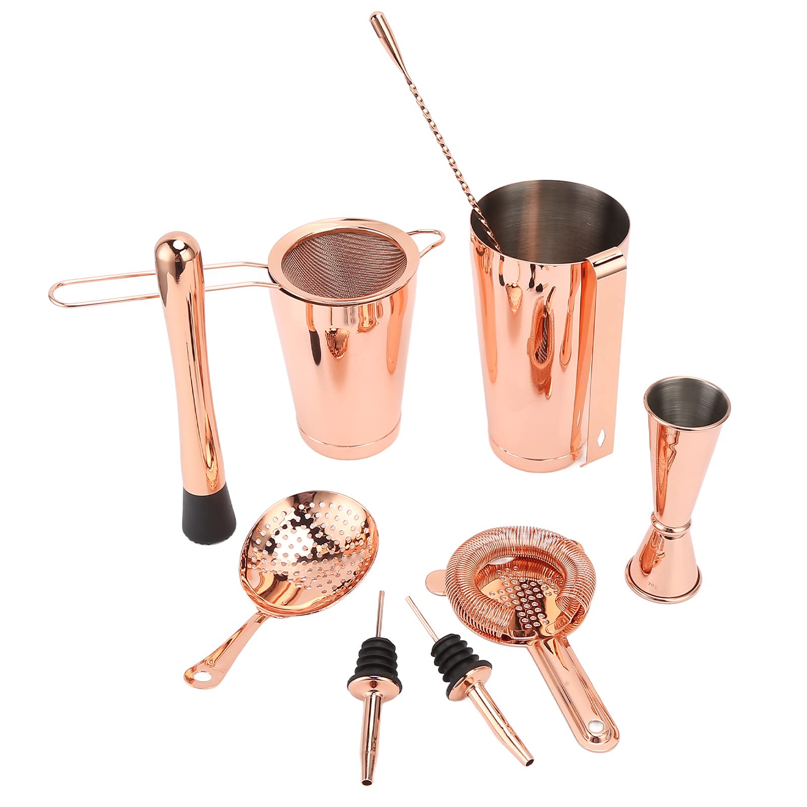 SUNGOOYUE Juego de Coctelera de Acero Inoxidable, Kit de Utensilios de Bar de 11 Piezas con Colador Incorporado para Cócteles y Fiestas en Casa (Oro Rosado)