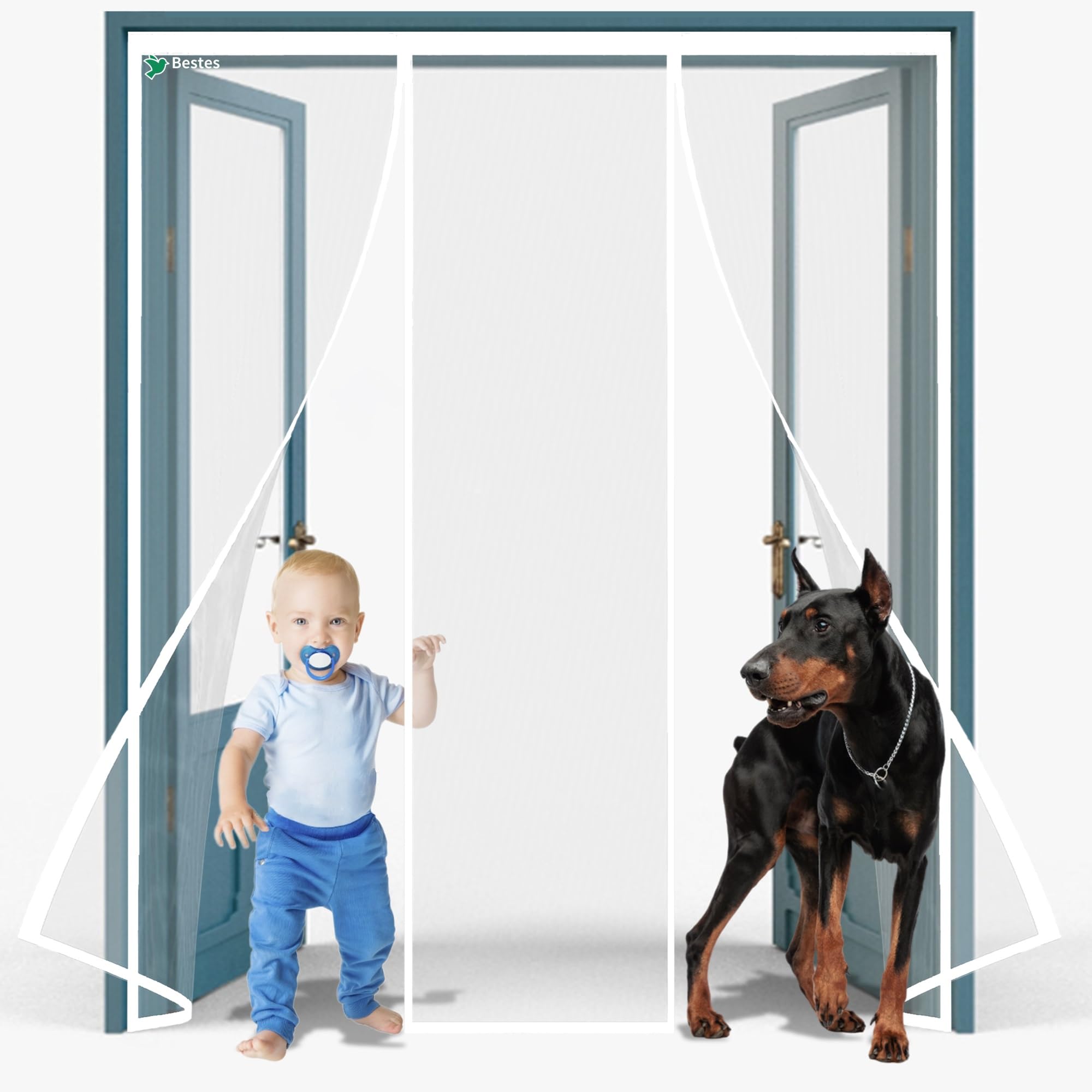 Bestes White Fly Screen Magnetic 130X180cm Screen Door Cover Double Mesh Curtain With Full Frame Magic Tape Magic Instant Mesh Door For Front Door And Home Outside Kids/Pets Walk Through Easily