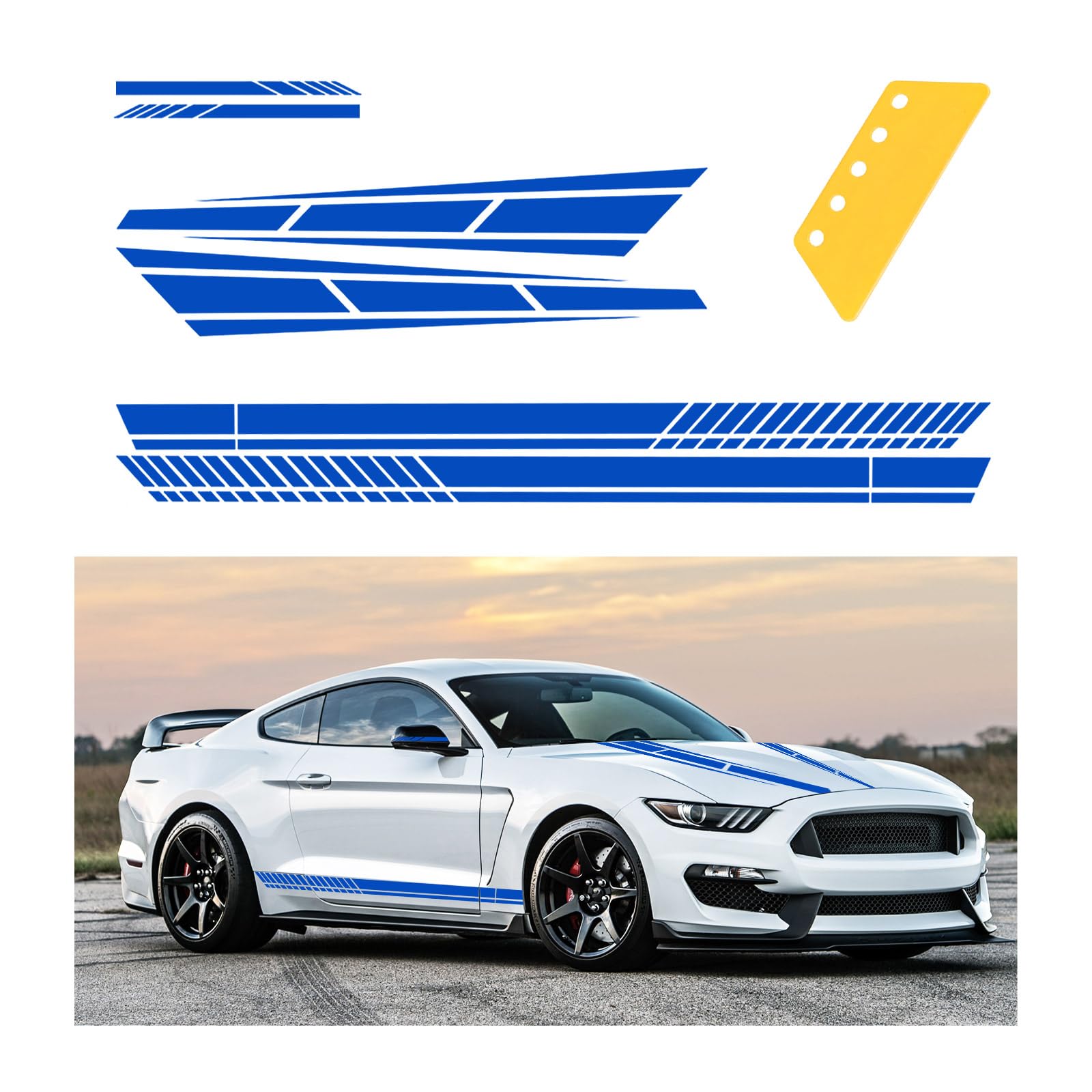 Augeny 6 PCS 6X Stripe Vinyl Decal Sticker, Waterproof Car Side Body Hood Rearview Mirror Decal Sticker with Edge Squeegee, Universal Exterior Decor Accessories for Most Vehicles (Blue)