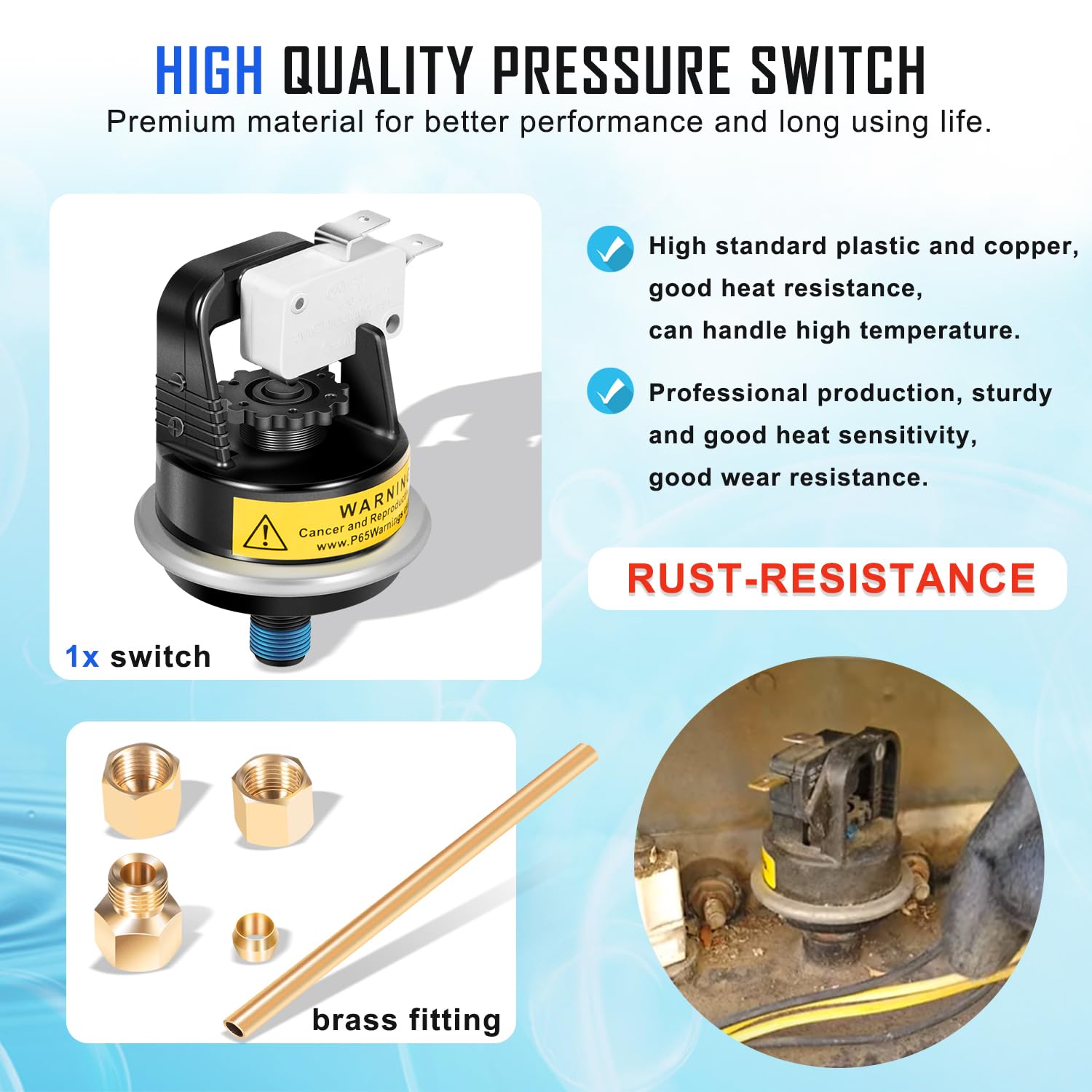 Repuesto para interruptor de presión de agua HAXPSA1930 compatible con el calentador electrónico Hayward H-Series ED1 y ED2 de milivoltios