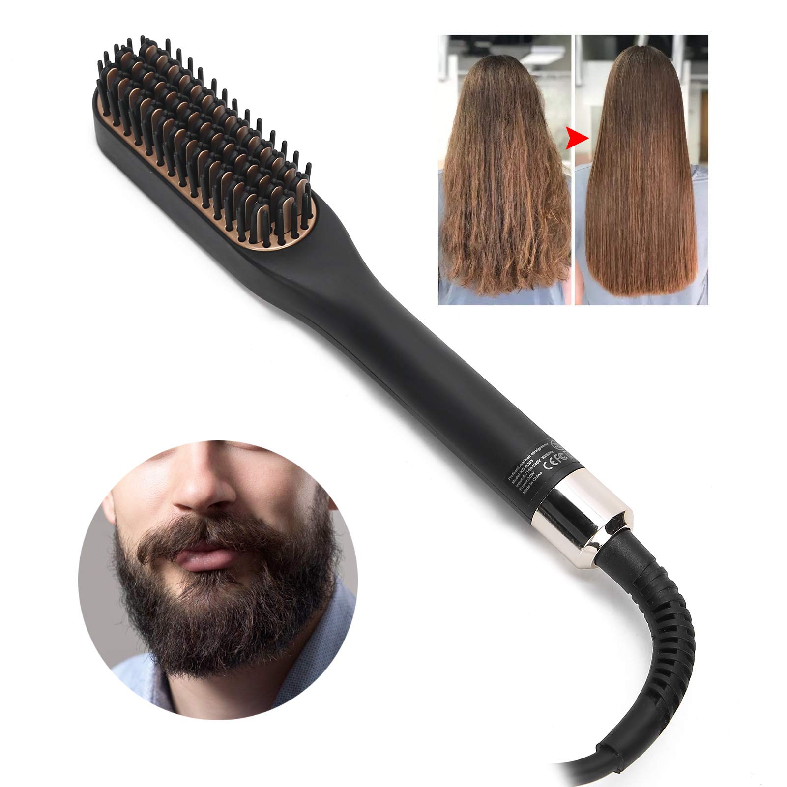 Piastra per barba da uomo, spazzola riscaldata per barba corta e media, accessori per costumi e regali per la toelettatura da uomo (spina USA)