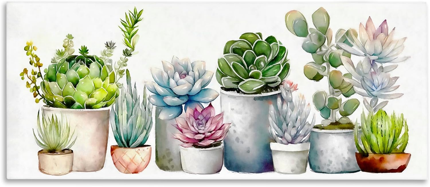 Stupell Industries 'Varied Succulent Garden Soft Hues', Canvas Art, 24 x 10 Inches, Easy to Hang and Sturdy, Made in USA, by Ziwei Li