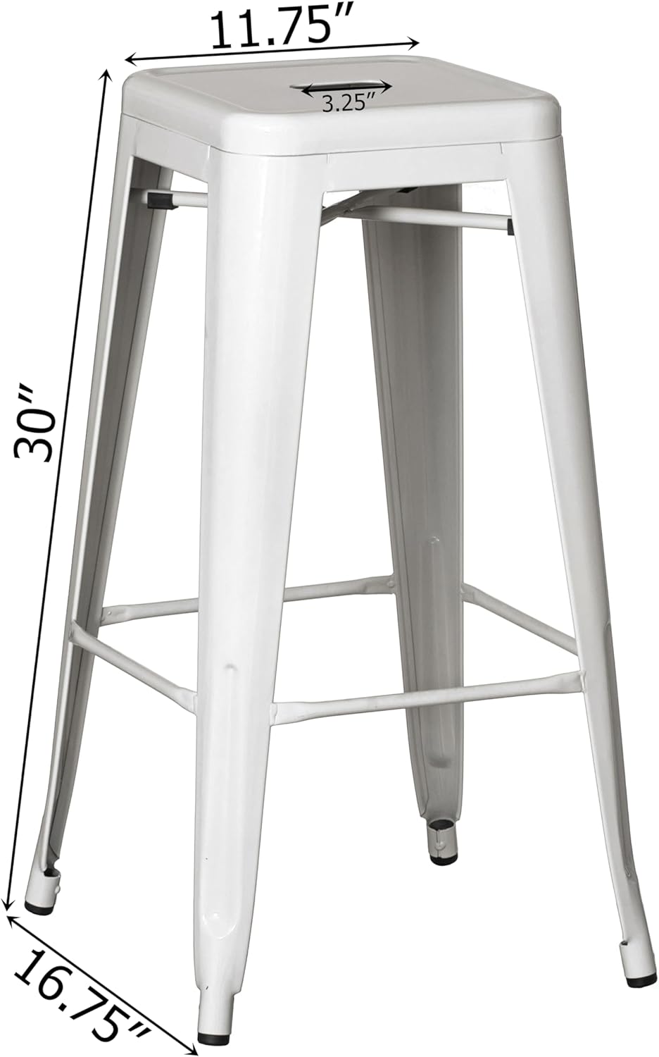 Basicwise 30-inch Backless Metal Bar Stool Stackable Heavy-Duty Counter-Height Chair for Home Bars Patios Kitchen Islands Cafes Restaurants Bistros and Dining Areas for Indoor & Outdoor Use, White