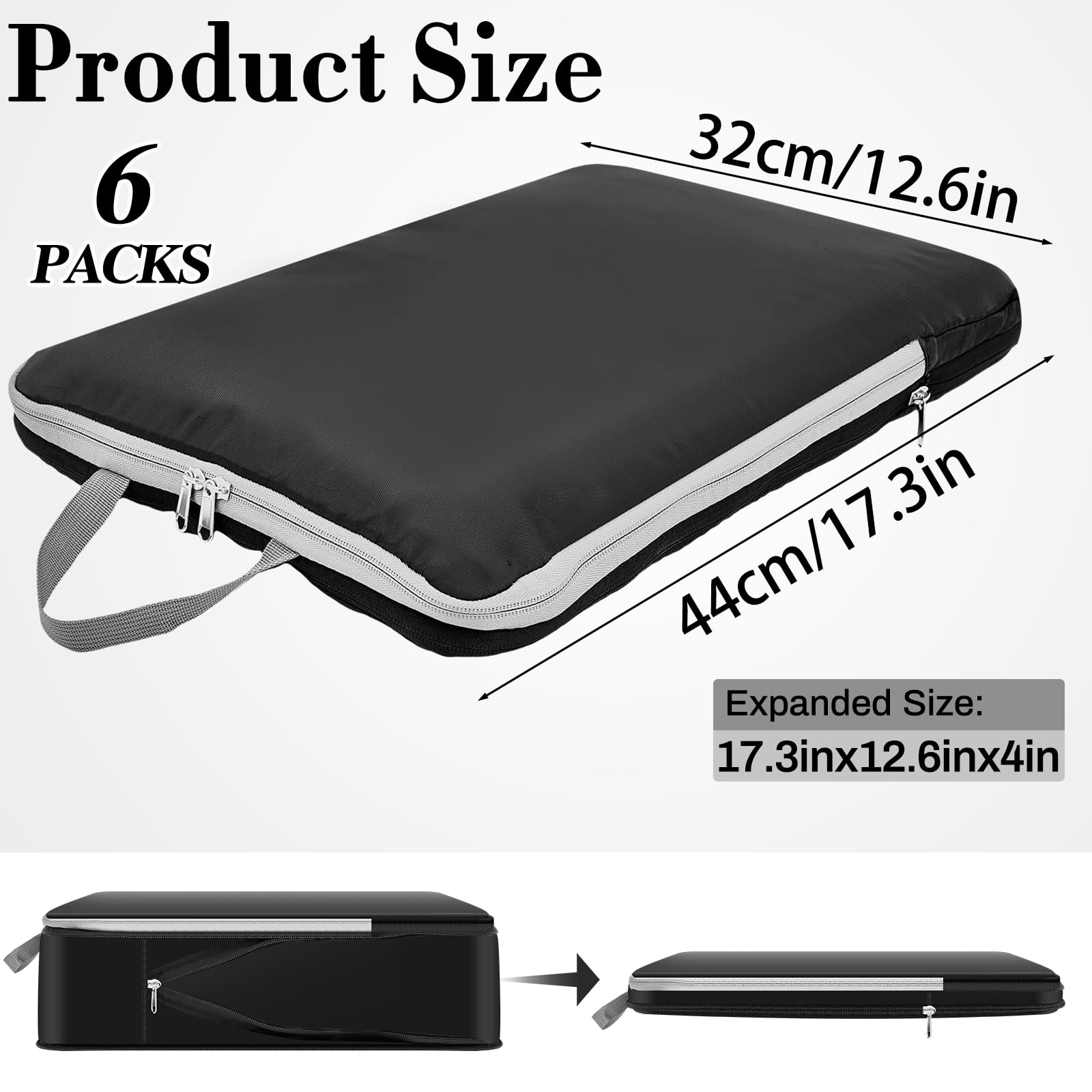 Hosuly 6 cubos de embalaje de compresión, accesorios de viaje, 17.3 x 12.6 pulgadas, organizadores de embalaje grandes expandibles para bolsas de viaje de compresión de equipaje (negro)