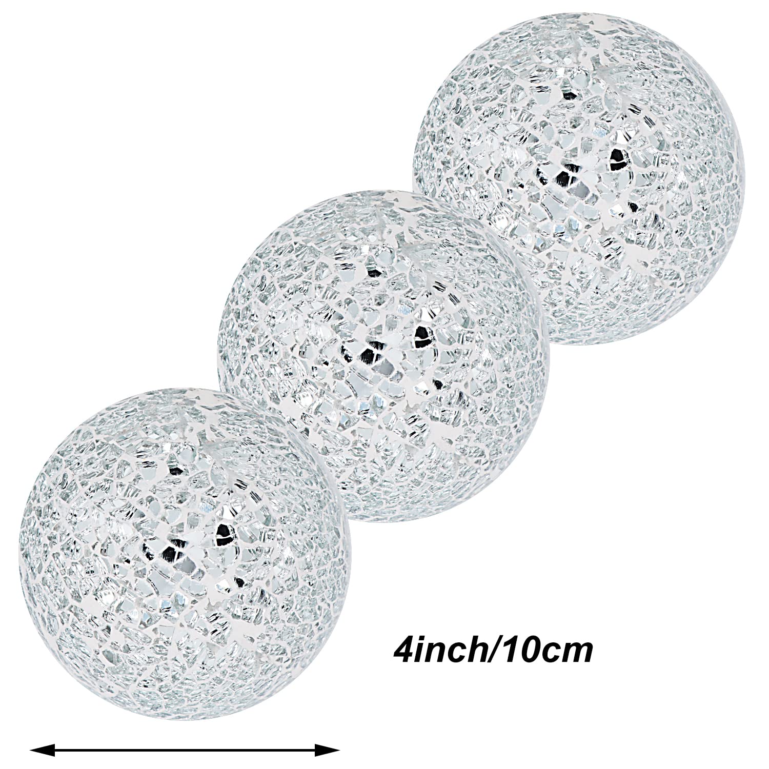 Kesywale 4 Inch Mosaic Sphere Balls Set of 3 Decorative Glass Balls Decorative Orbs Table Centerpiece Balls for Bowls Filler Vases Dining Coffee Table Decor (White)