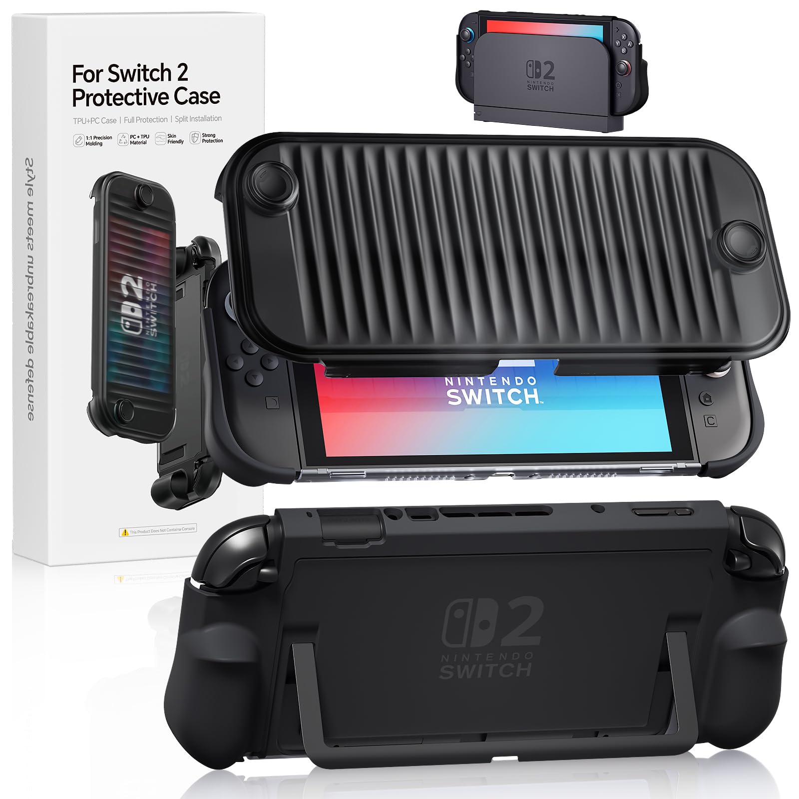 Sanyetral Hülle für Nintendo Switch 2 2025 Modell Mit Schutzhülle,Andockbar integriertes Cover Zubehör [Unicorn Beetle Pro] für Nintendo Switch 2,Slim Case aus TPU mit Anti-Rutsch-Griff (Schwarz)