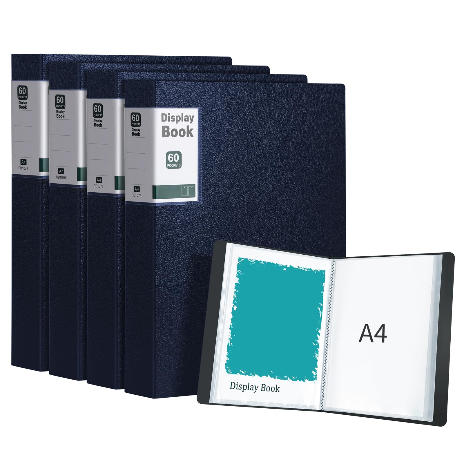 URbantin A4 Display Book 60 Pockets, 4 Pack (Blue)