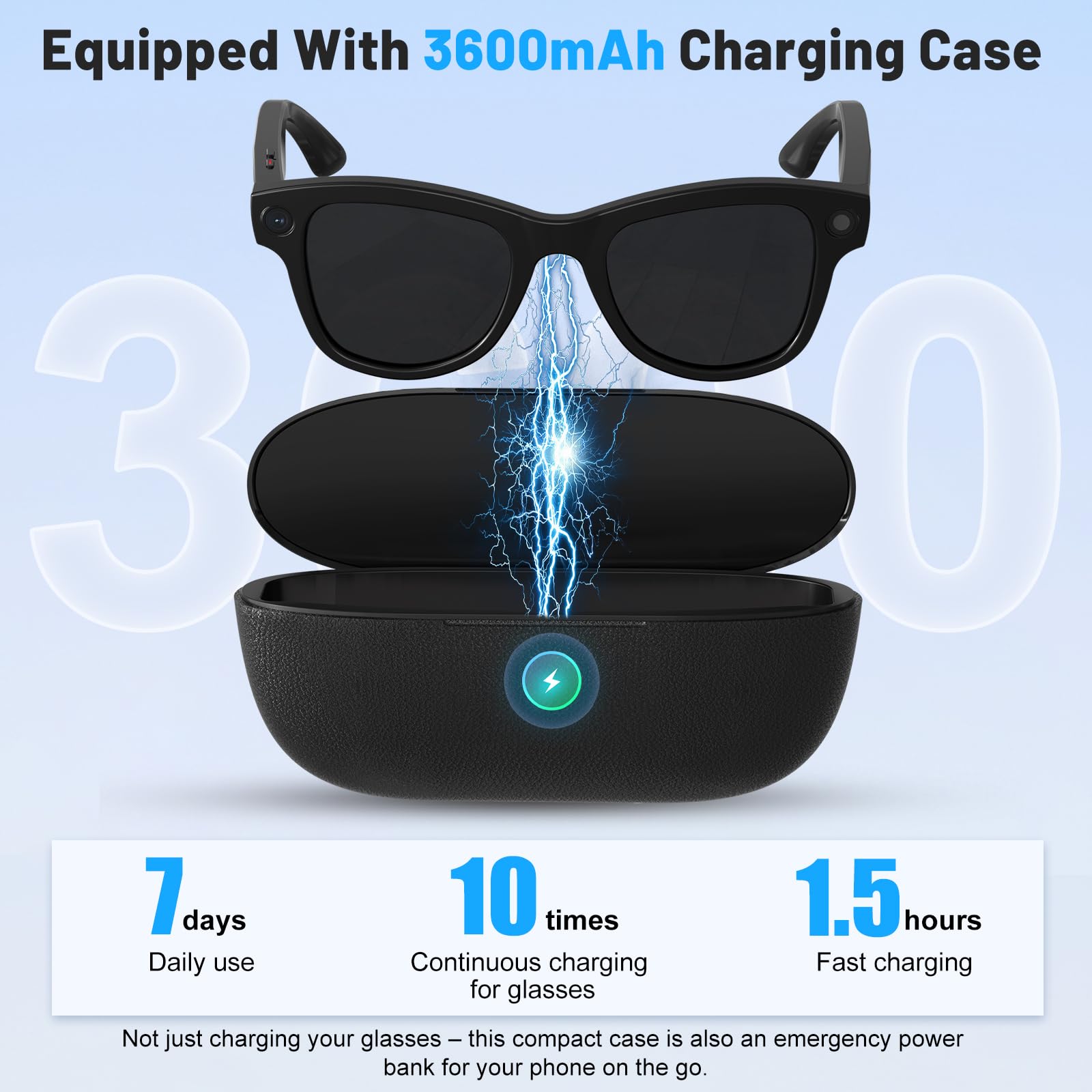 Gafas con Camara, Gafas Inteligentes con 8MP Camara de 4K Video y Audio, Traductoras de Idiomas IA Gafas Bluetooth con Estuche de Carga, Fotocromáticas, Control Táctil y Asistente de Voz