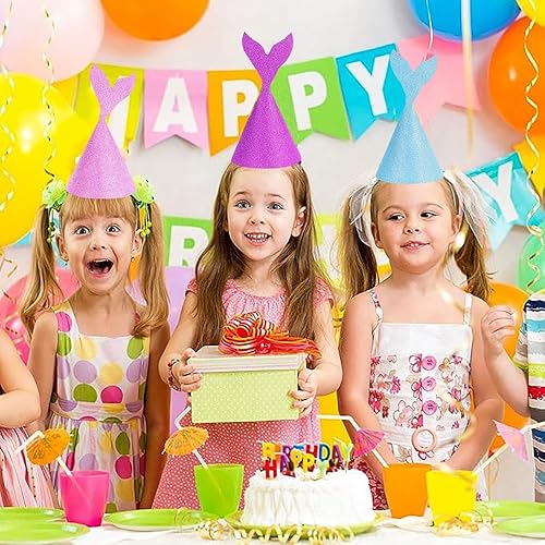 Miniatura 4 de Sombrero de fiesta de sirena con purpurina, diadema para fiesta de cumpleaños de Sarkle, bonito cono colorido de cumpleaños, sombreros de papel,