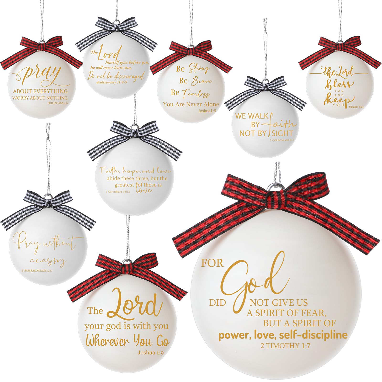 Syhood 24 Pcs Christian Christmas Ornament Religious White Christmas Ball Ornament for Xmas Tree Bible Verse Gift Inspirational Quote Nativity Decorations for Holy Family(Stylish,2.36")