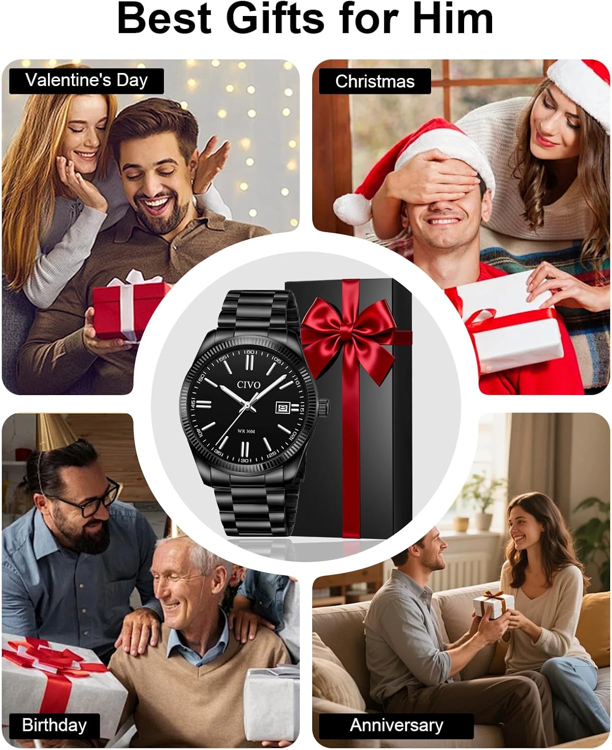 CIVO Analog Mens Watches Silver: Wrist Watches with Date Easy to Read - Dress Stainless Steel Watch for Men Gifts for Husband Father at Birthday Anniversary mens standard Full Black S1 image 7 of 8 B0F246JQFN