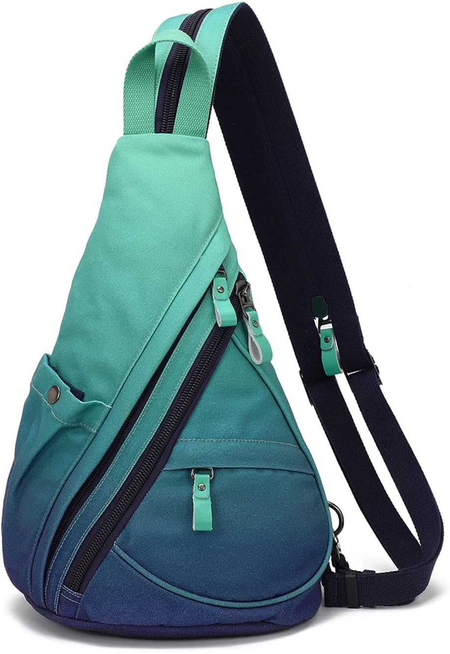 KL928 Canvas Sling Bag - Small Crossbody Backpack Shoulder Casual Daypack Rucksack for Men Women, Canvas-blue+grayishgreen, Unique