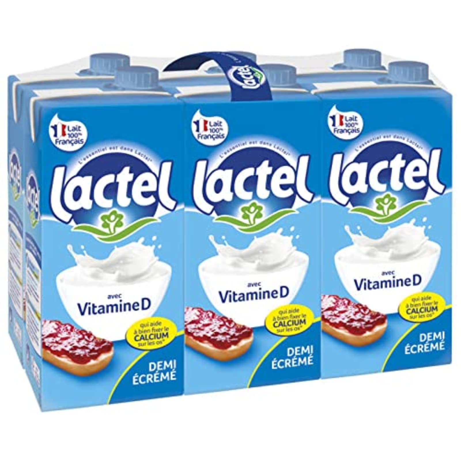 Lactel Lait Demi-Écrémé Vitamine D, 6 x 1L