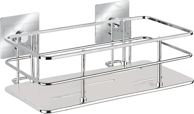 WENKO Turbo-Loc Cesto Quadro - Fijación sin taladrar, Acero inoxidable, 24 x 10 x 14.5 cm, Cromo