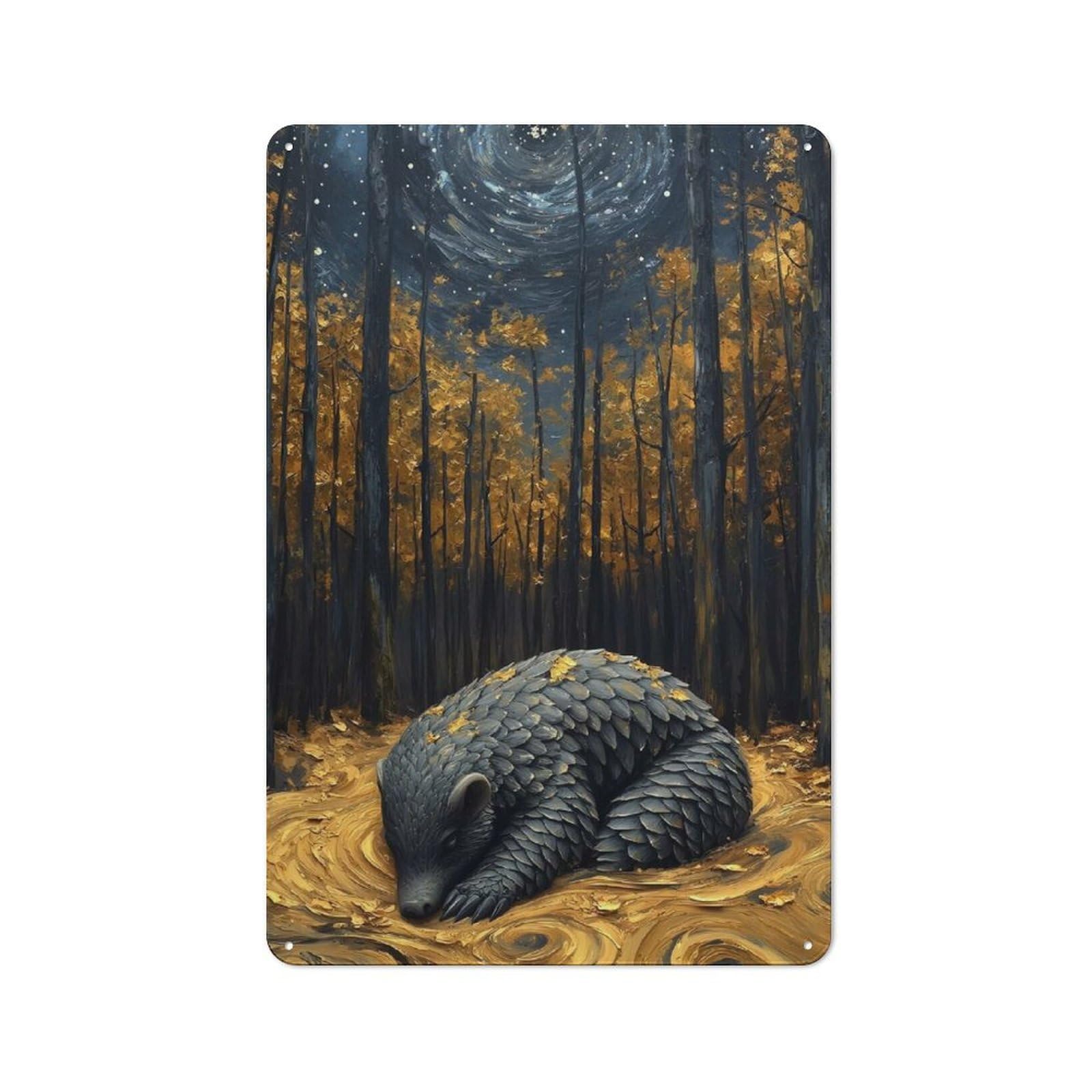 Junmoney Style-12 Vintage Tin Sign 30X20cm With Sleeping Pangolin In Golden Forest For Kitchen Or Home Bar, Suited To Home Bar Enthusiasts