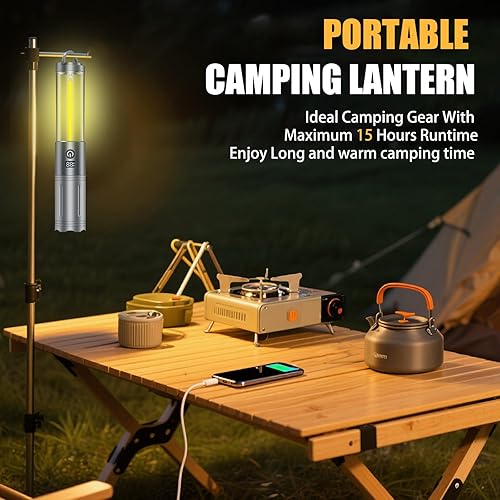 Miniatura 3 de Linterna de camping recargable y linterna 2 en 1, luz telescópica LED de 6 modos con salida USB, pantalla LCD, IPX4 impermeable para equipo de