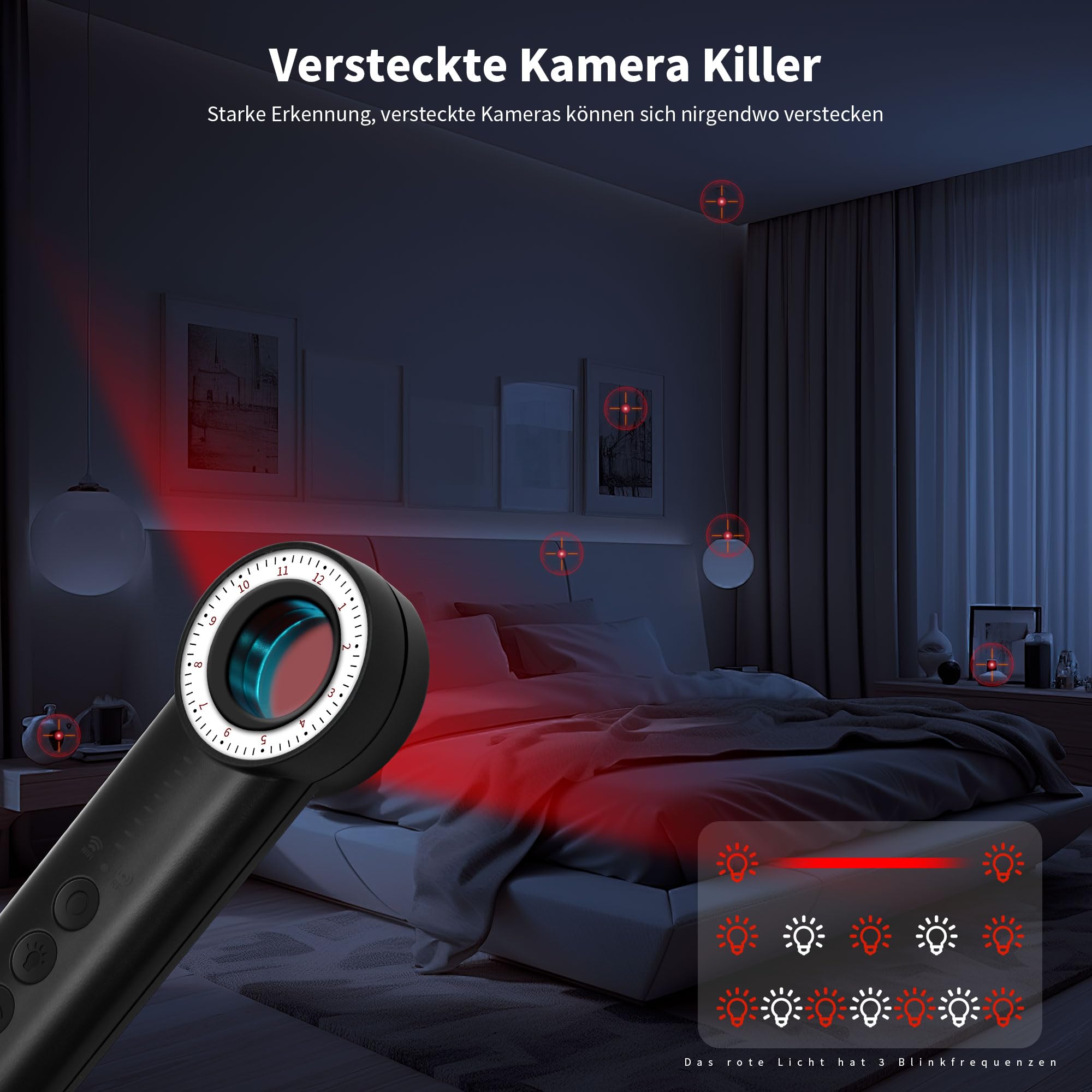 UYIKOO Wanzen Detektor RF Versteckte Kamera Finder Wanzenfinder Anti Spy Anti-Aufnahme Detektoren RF Signal Bug Detector für GPS Locator Tracker Abhörgeräte Funkkameras für Hotel Heim Büro Reisen