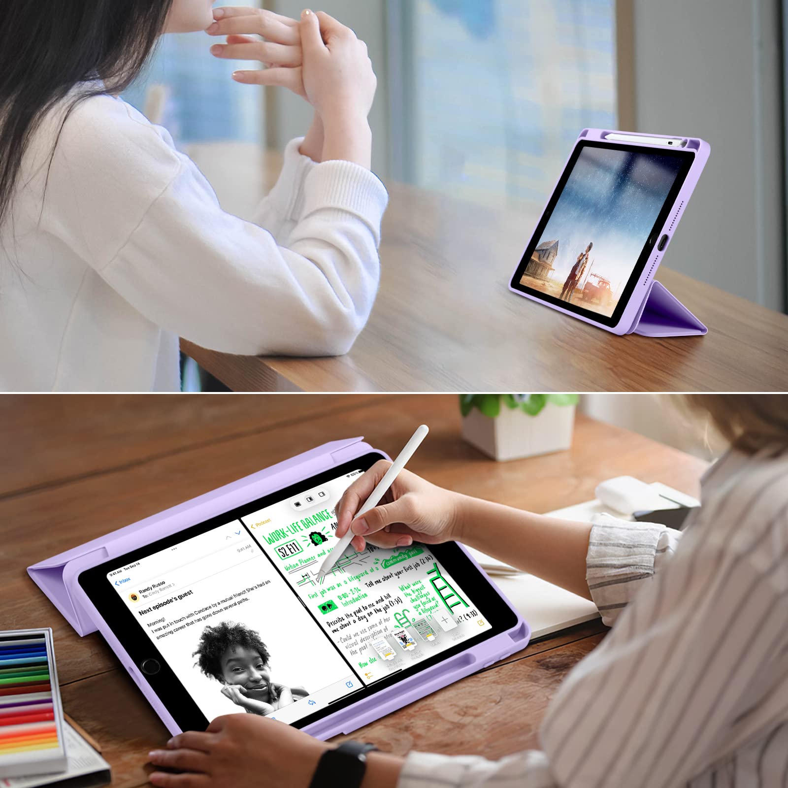 Fintie Funda Compatible Con IPad 10,2" 2021/2020/2019 (9.ª, 8.ª Y 7.ª Gen) Con Soporte Integrado Para Pencil - Trasera Transparente Carcasa Ligera Auto-Reposo/Activación, (Azul Claro