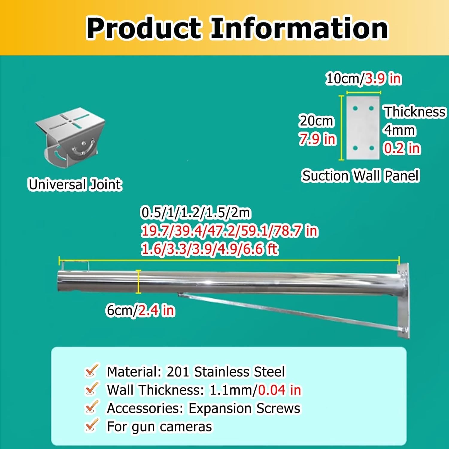 Soporte de Pared metálico para cámaras de Seguridad IP/PTZ/Domo/Caja - Soporte extralargo para Poste de vigilancia (Blanco-A, 50 cm)