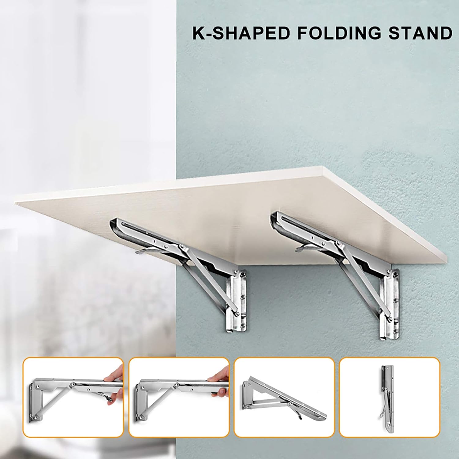 2 pieces, foldable stainless steel shelf brackets, heavy-duty wall floating shelf bracket, open shelving support brackets, easy to install, maximum load 80kg (176 lbs), saving space,390mm/15.4 in
