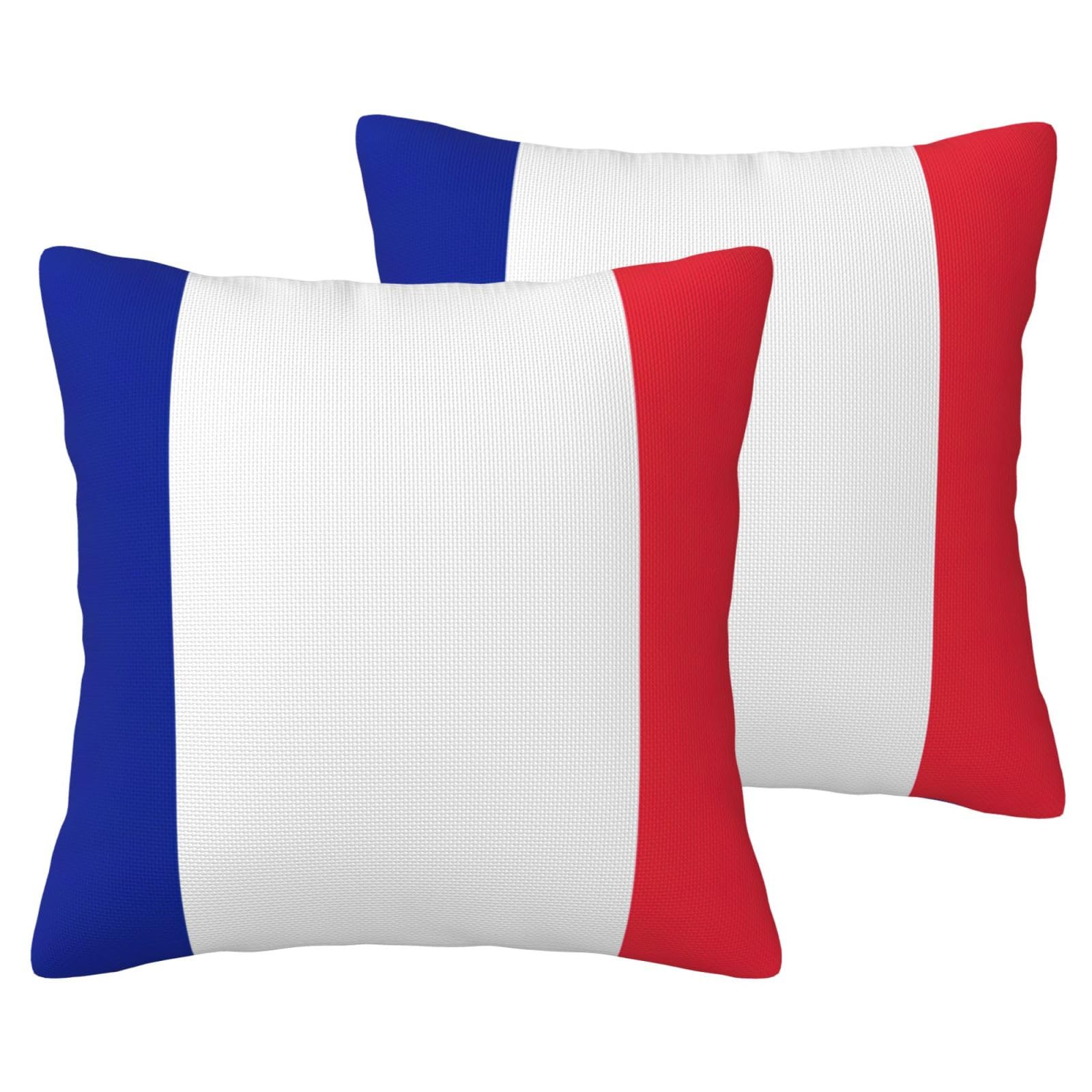 Taies d'oreiller imitation lin drapeau français lot de 2 avec fermeture éclair invisible