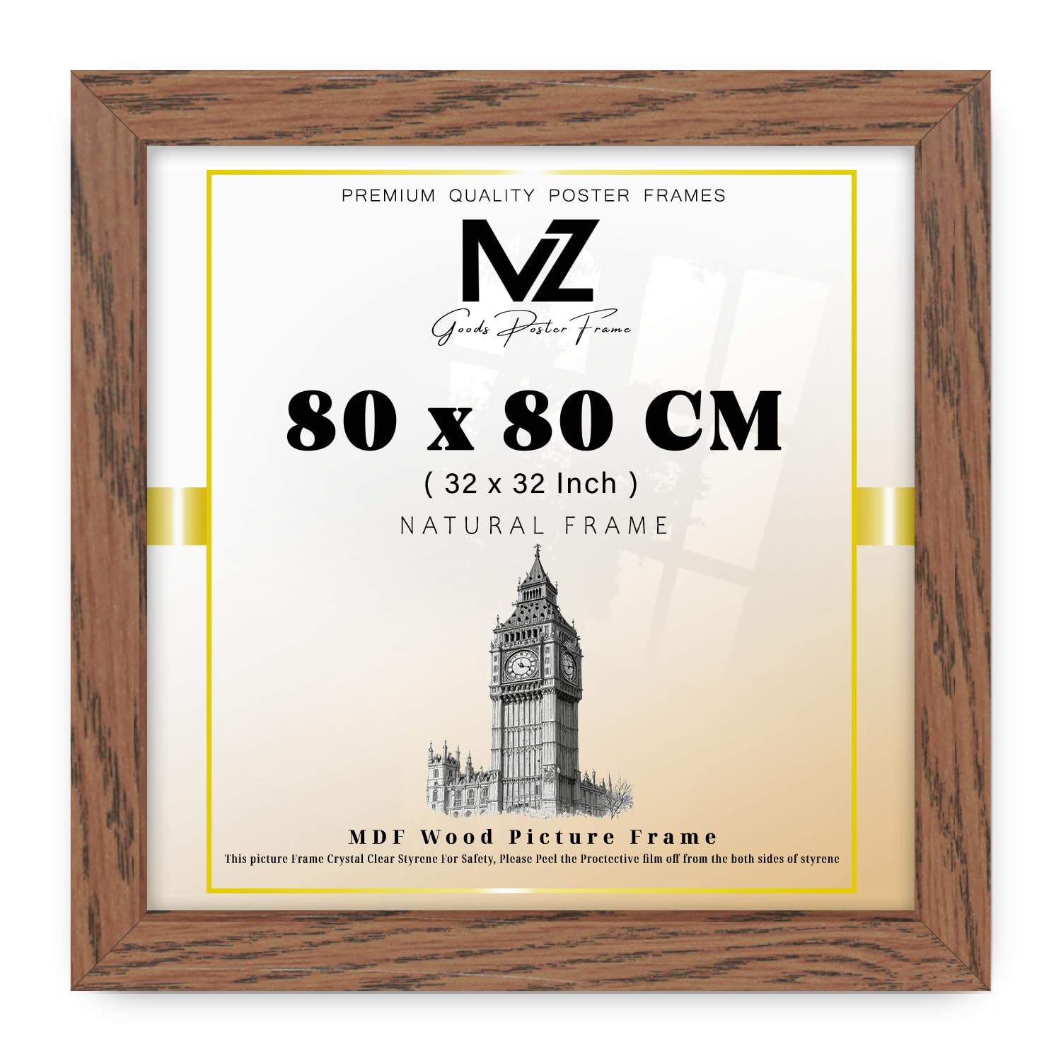 MZ GOODS | MDF Picture Frame (80 x 80 CM) 80 for Posters, Home & Office, Stylish MDF Wood Finish, Includes Hanging Hooks for Wall Display [ Dark Oak ]
