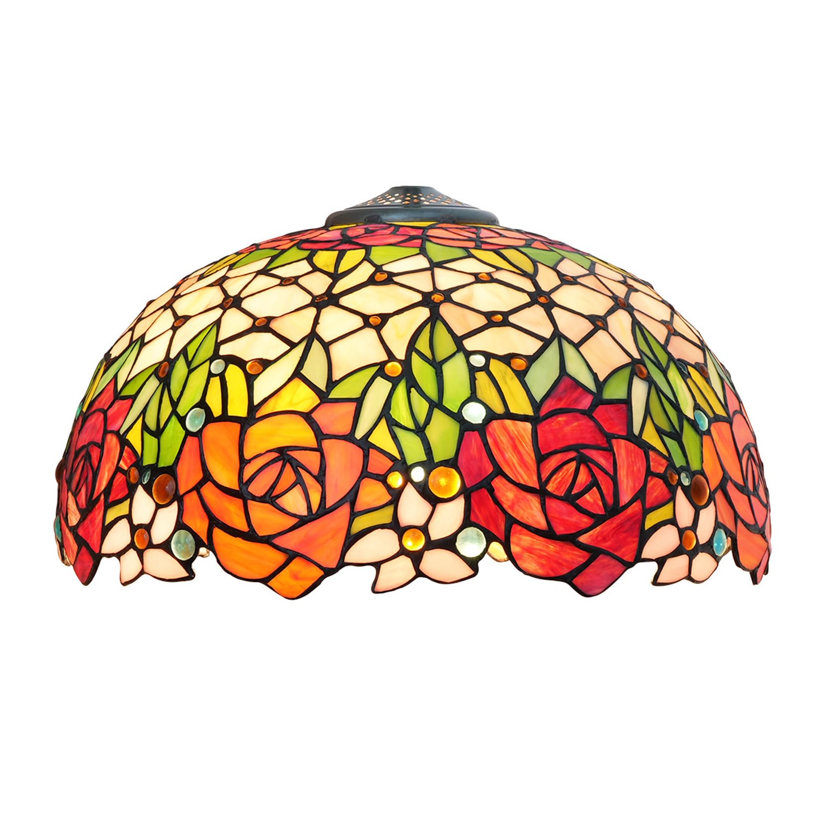 FJFFC Rose Tiffany Style Stained Glass Lamp Shade Replacement, Only 16 Inch Vintage Flowers Lampshades, Red Orange Blue Light Shade for Table Lamp Pendant Light Floor Lamp,Beige