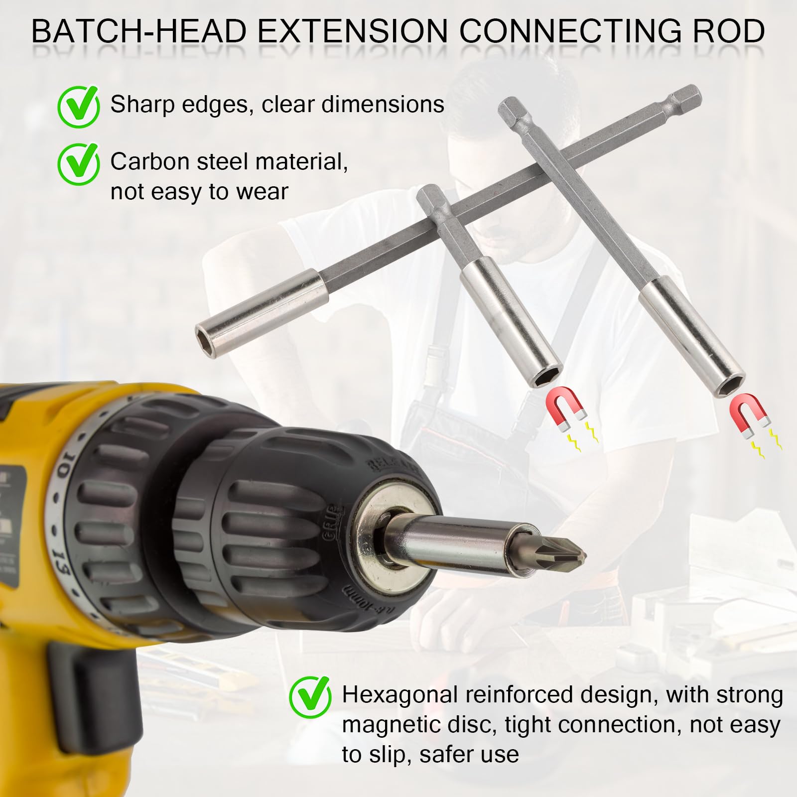 Joyan Set di 3 prolunghe per trapano con albero esagonale magnetico - Per viti e dadi - Supporto estensibile per avvitatore e trapano a batteria
