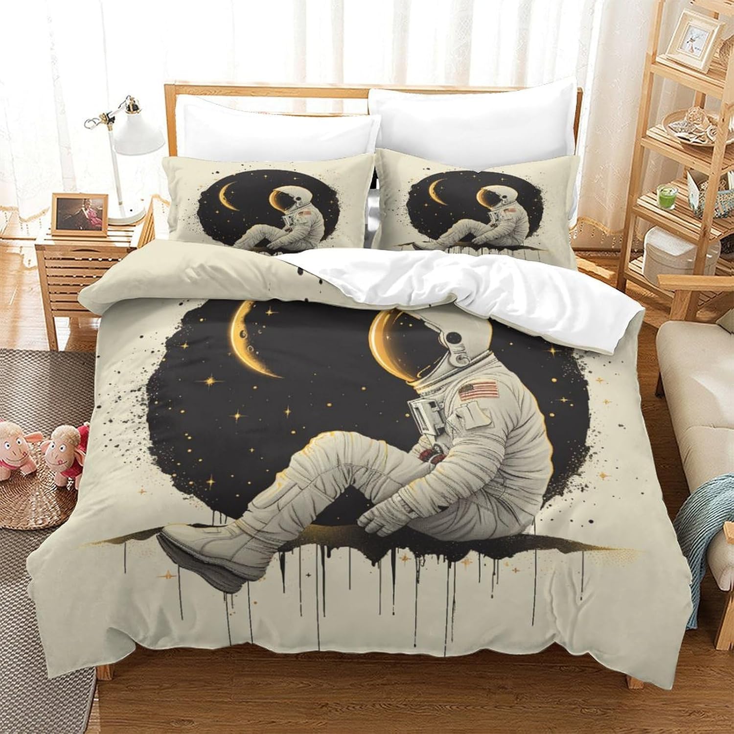 Housse de couette astronaute 260x230 anti-acarien fermeture éclair pour entretien facile