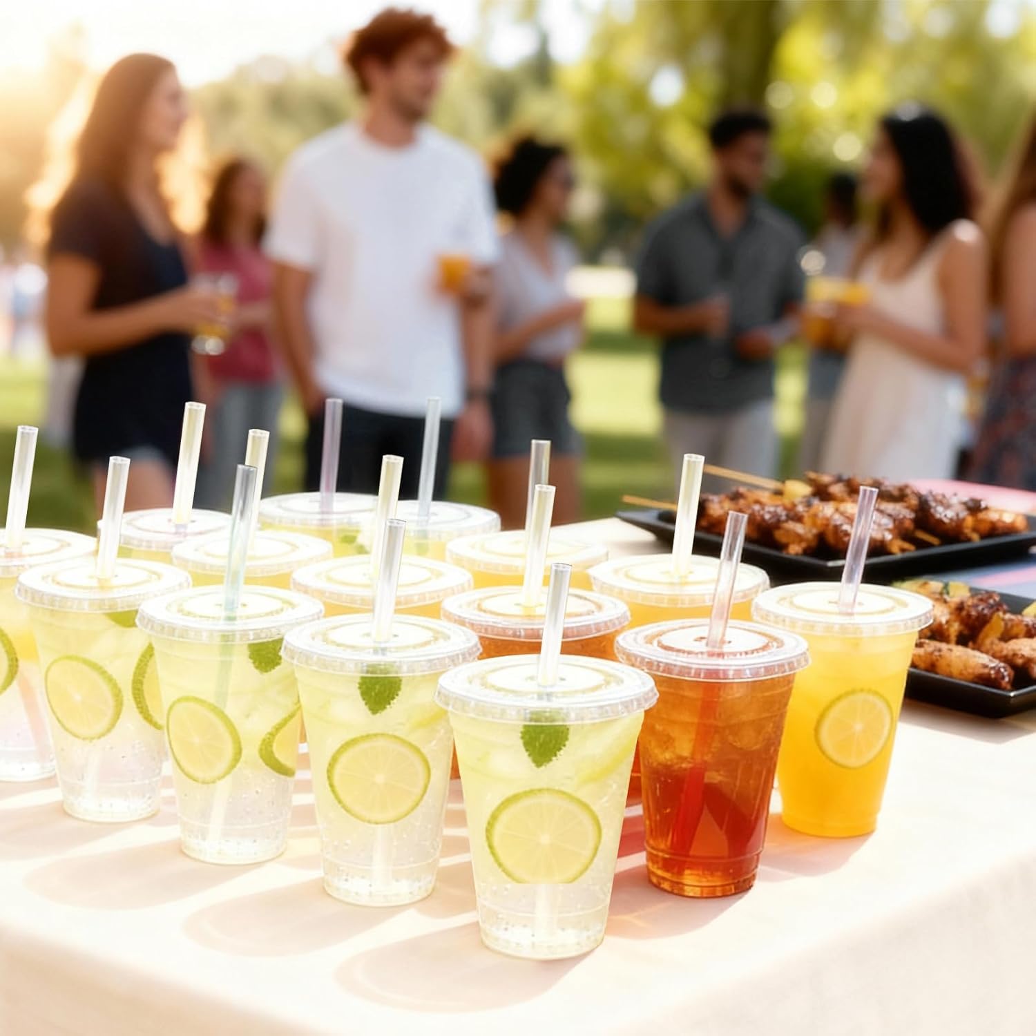 SAEUYVB 200 Pack - 16 oz Clear Plastic Cups with Lids and Straws,Disposable Iced Coffee Cups with Lids for Smoothie,Milkshake,Cold Drinks,Sturdy&Food Safe Disposable Clear Plastic Cups