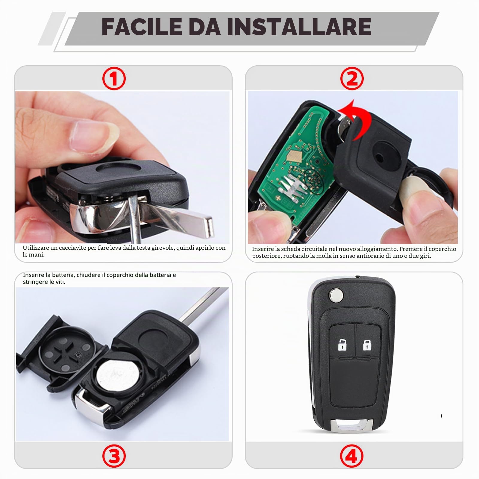 Guscio Chiave Auto 2 Tasti Compatibile con Opel Adam Astra J Insignia Meriva B Mokka Zafira Chevrolet Cruze Aveo Orlando Spark Trax Captiva Matiz Telecomando Custodia Ricambio