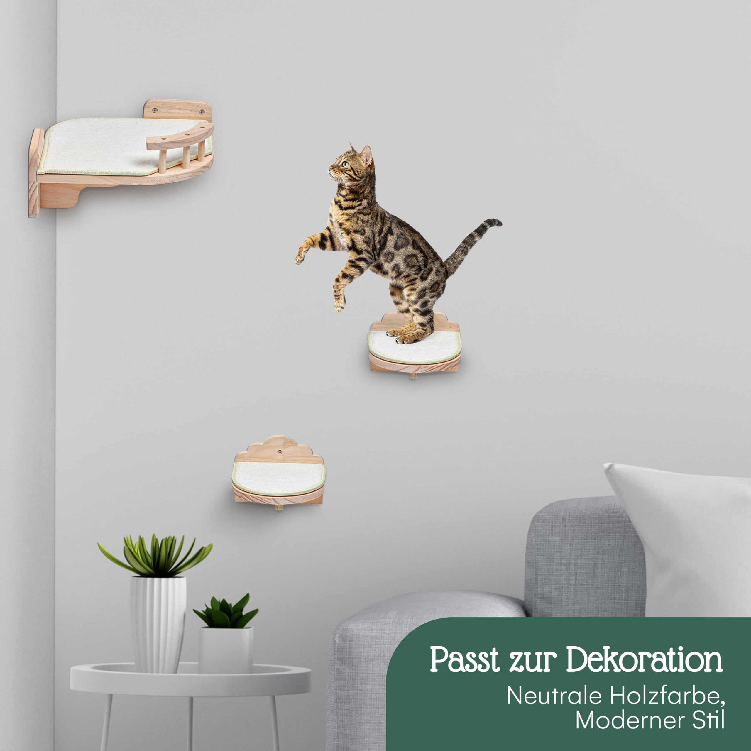 Pfotenolymp Kuschelige Katzenhöhle zur Wandmontage - Braun, Holz, Ruhe- und Kratzplatz für Katzen, Montage an der Wand für Spiel und Erholung Hygienisch & Pflegeleicht Umweltfreundlich - 32 x 9 cm