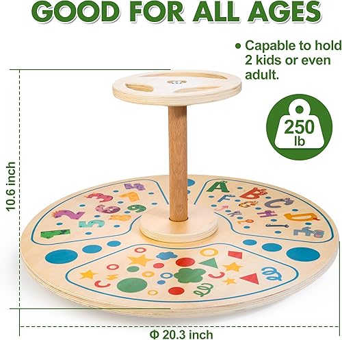 Miniatura 2 de Juguetes de madera Sit 'n Spin para niños y todas las edades, juguetes clásicos de actividades giratorias, tamaño más grande, asiento giratorio de