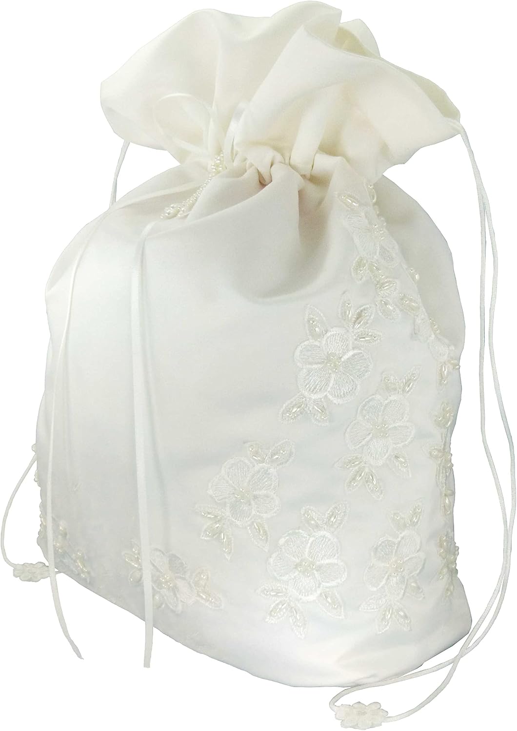 Large Satin Bridal Wedding Money Bag with Pearl and Floral Lace