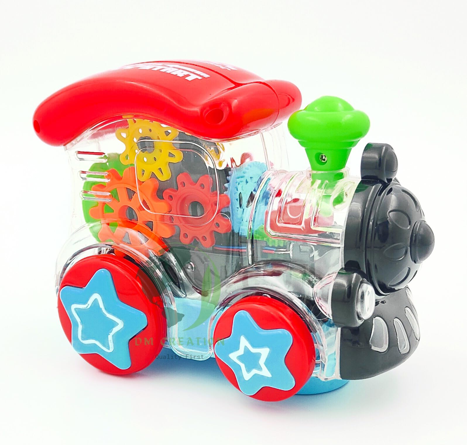 DM CREATION Transparent 3D Gear Train Engine Toy 360 Degree Rotating Simulation Mechanical Engine Sound and Light Concept Educational for Kids Mix Colors
