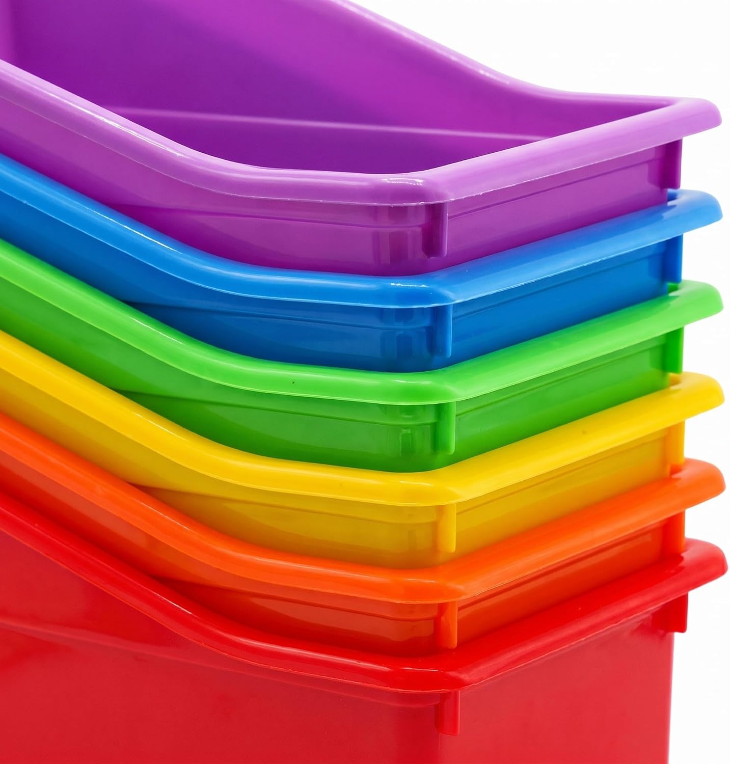 FUOYLOO 6pcs Stackable Plastic Storage Bins for Classroom and Office Use, Efficient Visibility Organizer Boxes and Stationery, Colorful Desktop Filing Containers, 11.4x7.4x5.5 Inches