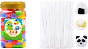 200pcs White Pipe Cleaners + 300pcs Multi-Colored pom poms, Art and Craft Supplies.