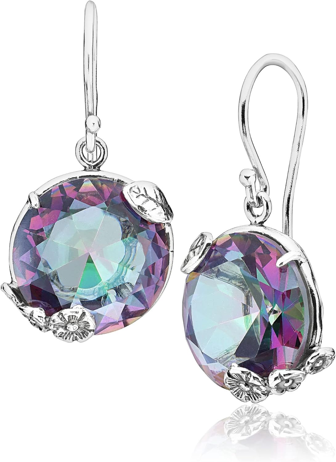 JEAN RACHEL JEWELRY 925 Sterling Silver Dangle Earrings for Women with Bold Round Cubic Zirconia - Floral Vintage Design - Hypoallergenic, Lead & Nickel Free - Artisan Handcrafted Statement Earrings