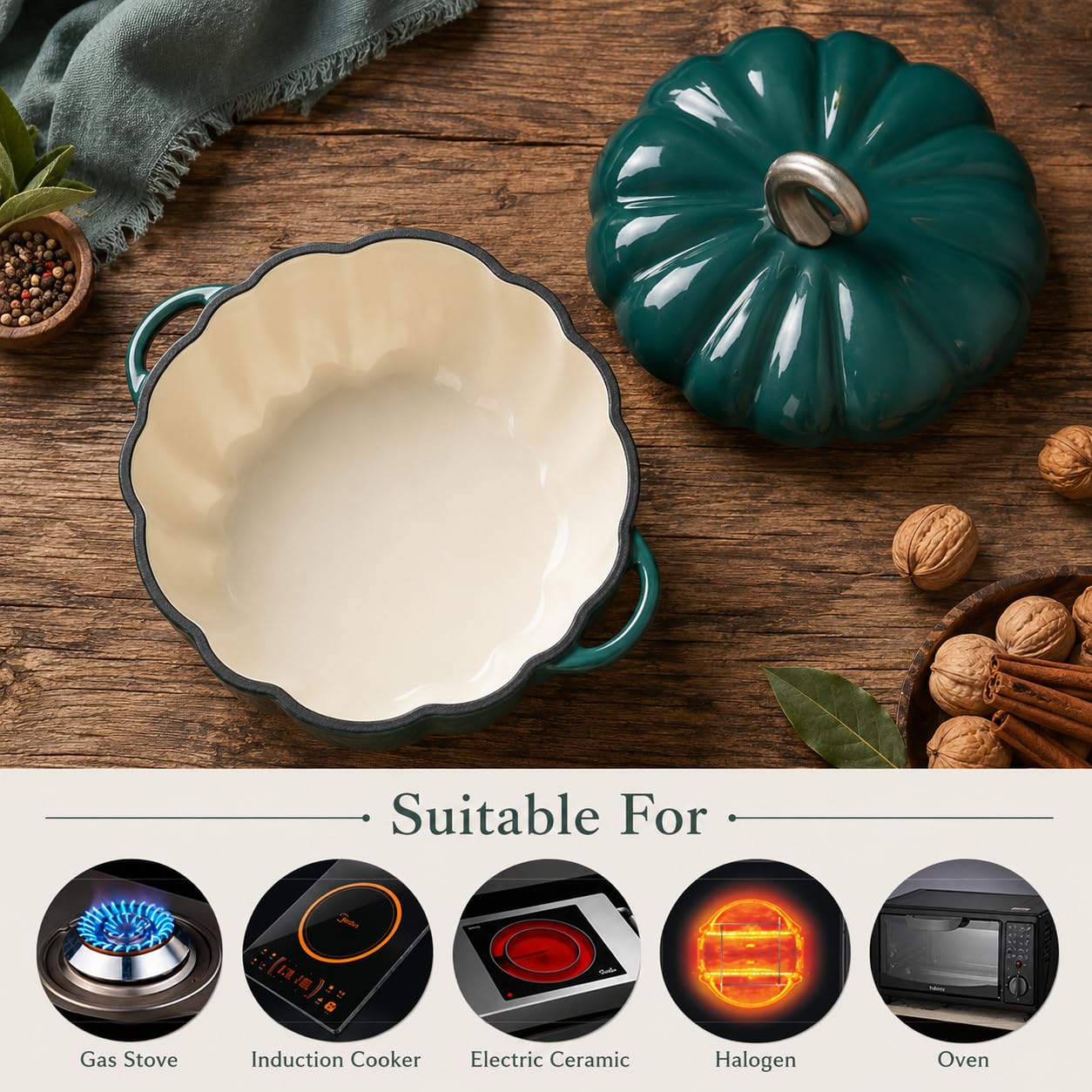 Cocotte en fonte émaillée créative en forme de citrouille avec couvercle, casserole antiadhésive, casserole à soupe profonde, plaques à induction et four