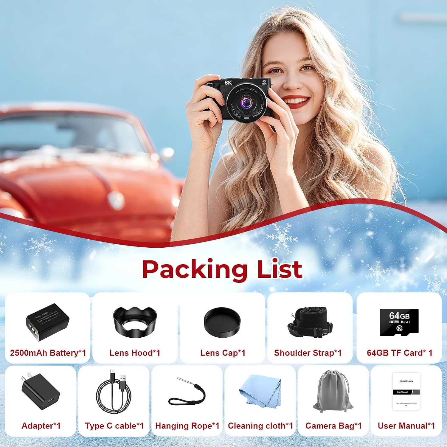 8K Digital Camera - WiFi Cameras for Photography 88MP - Autofocus Vlogging Camera for YouTube - UHD Video Camara for Beginner Photographer with 3" 180° Flip Screen, 18X Zoom, Lens Hood, Memory Card 8 719VpyorkML. AC SL1500