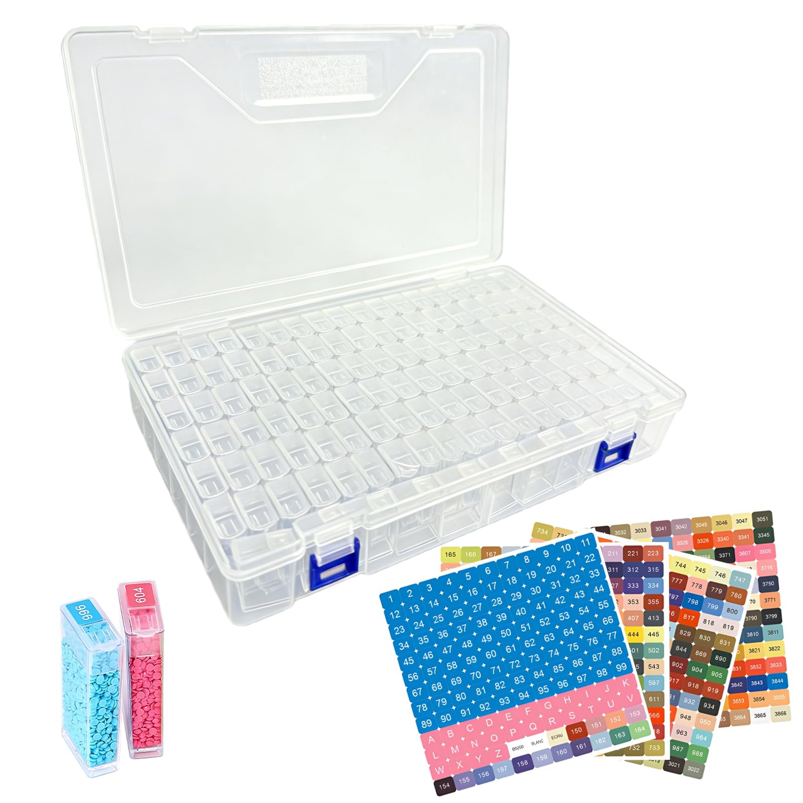 PORFOYO Boîte Diamond Painting Rangement 136 Pièces, Boîte Accessoires Diamond Painting avec Étiquettes Couleurs, Plateau Perles en Plastique, Brosse, Accessoires DIY Création