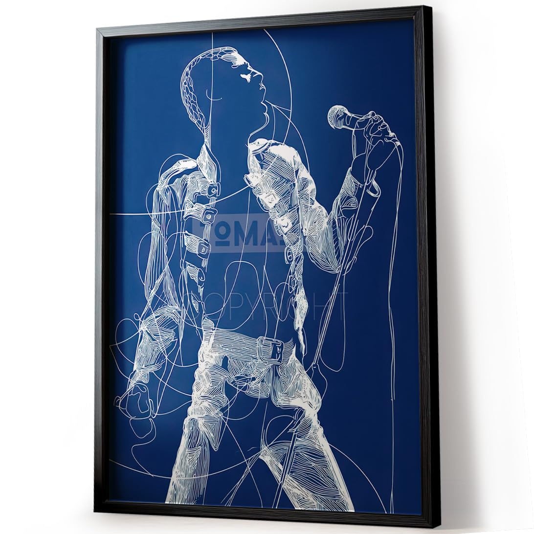 Tomaok® - Poster Stampa poster d'arte (cornice non fornita) Freddie Mercury star rock della band Queen, decorazione interna, disegno a tratto continuo, linee