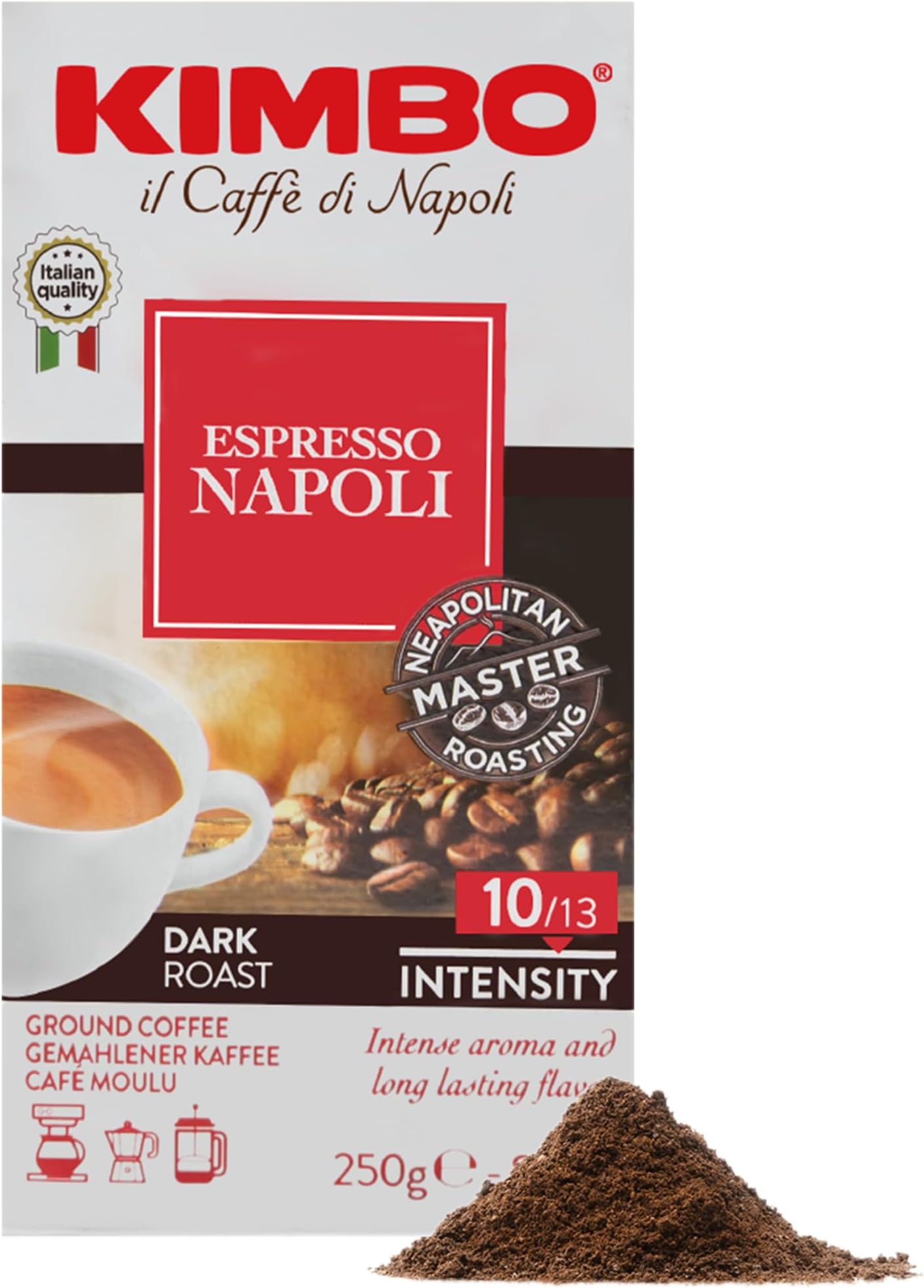 Coffee Espresso Napoli Ground 250g | Italian Medium Dark Roast Ground Coffee | For Coffee Machines, Moka Pots & Cafetieres | Roasted in Naples Italy