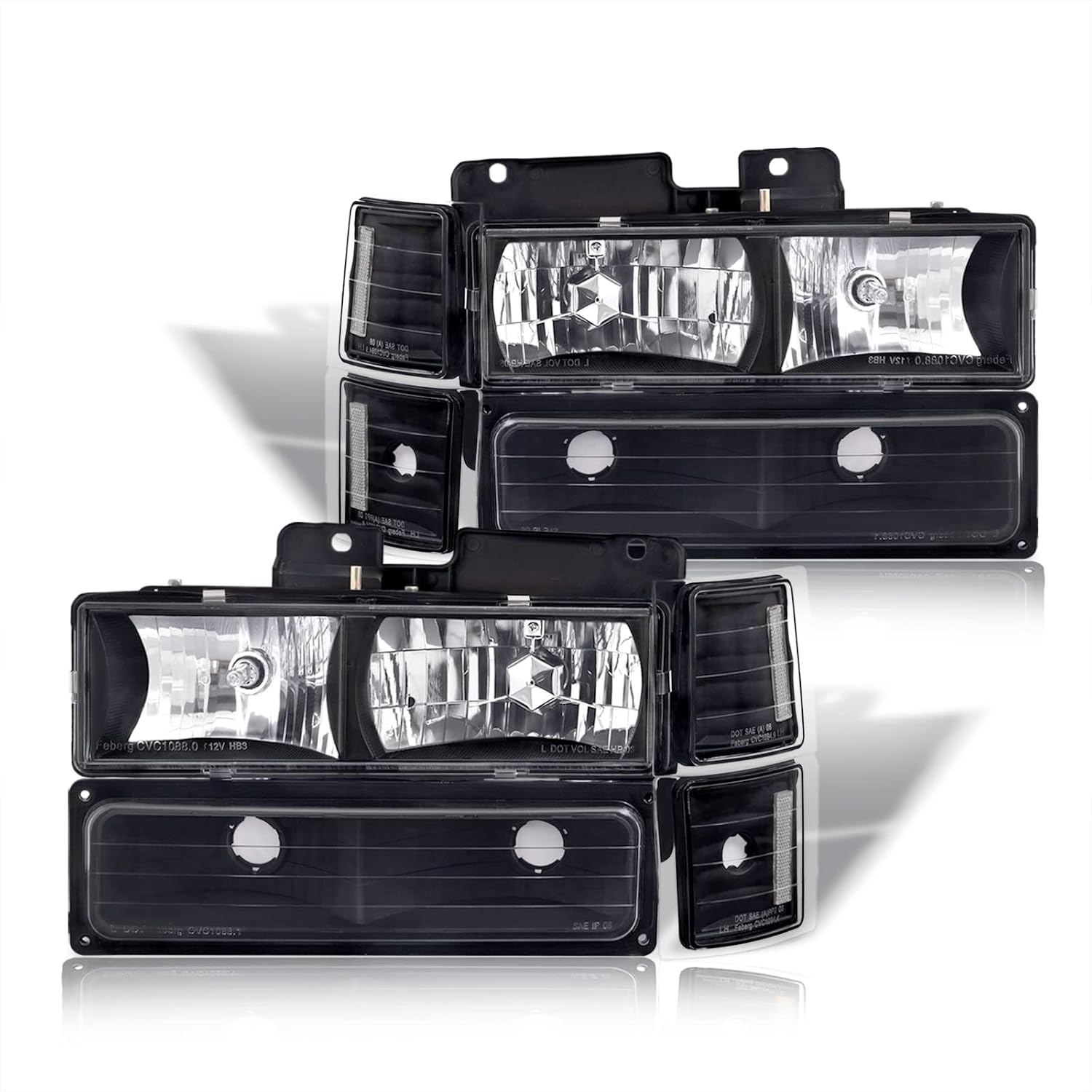 AJP Distributors Headlights + Corner Bumper Signal Lamps Compatible/Replacement For C10 C/K C1500 C2500 C3500 K1500 K2500 K3500 Silverado Suburban Tahoe 1994 1995 1996 1997 1998 1999 94 95 96 97 98 99