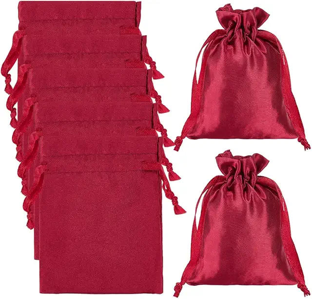 Sacchetti Regalo in Raso Rosso Scuro 30pz per Gioielli, Bomboniere e Caramelle