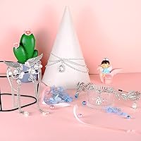 Vista 4 de Dingion Juego de 8 piezas de disfraz de Halloween de hada con corona de hojas de diamantes de imitación, diadema con diadema de orejas de elfo y 2