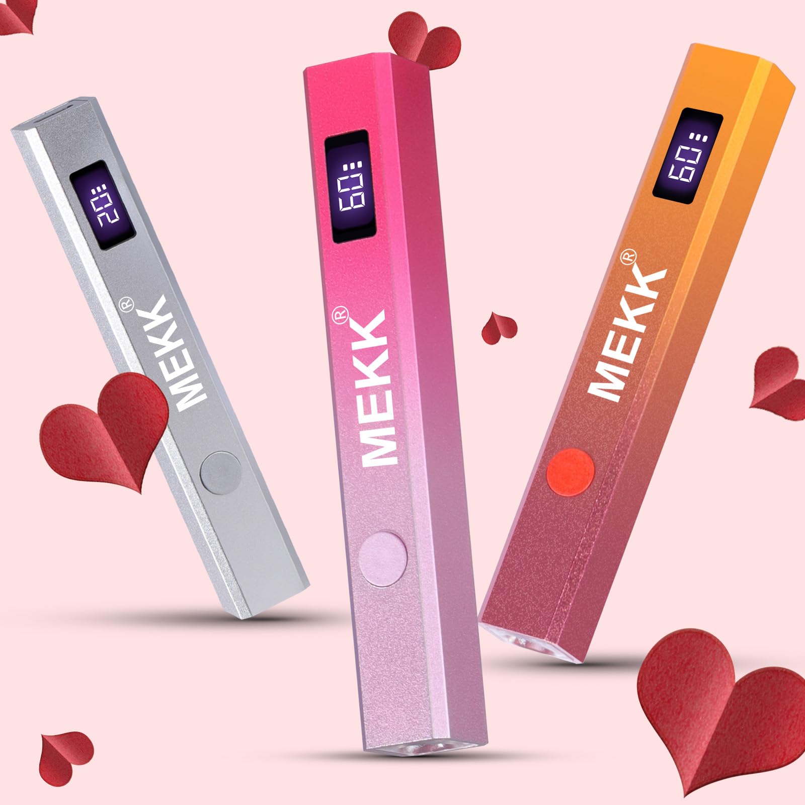 MEKK Metal Handheld UV Light for Gel Nails,Mini UV LED Nail Lamp with LED Screen and Cordless Flash Cure Nail Lamp with Visible Timer,Portable Nail Light - Pink