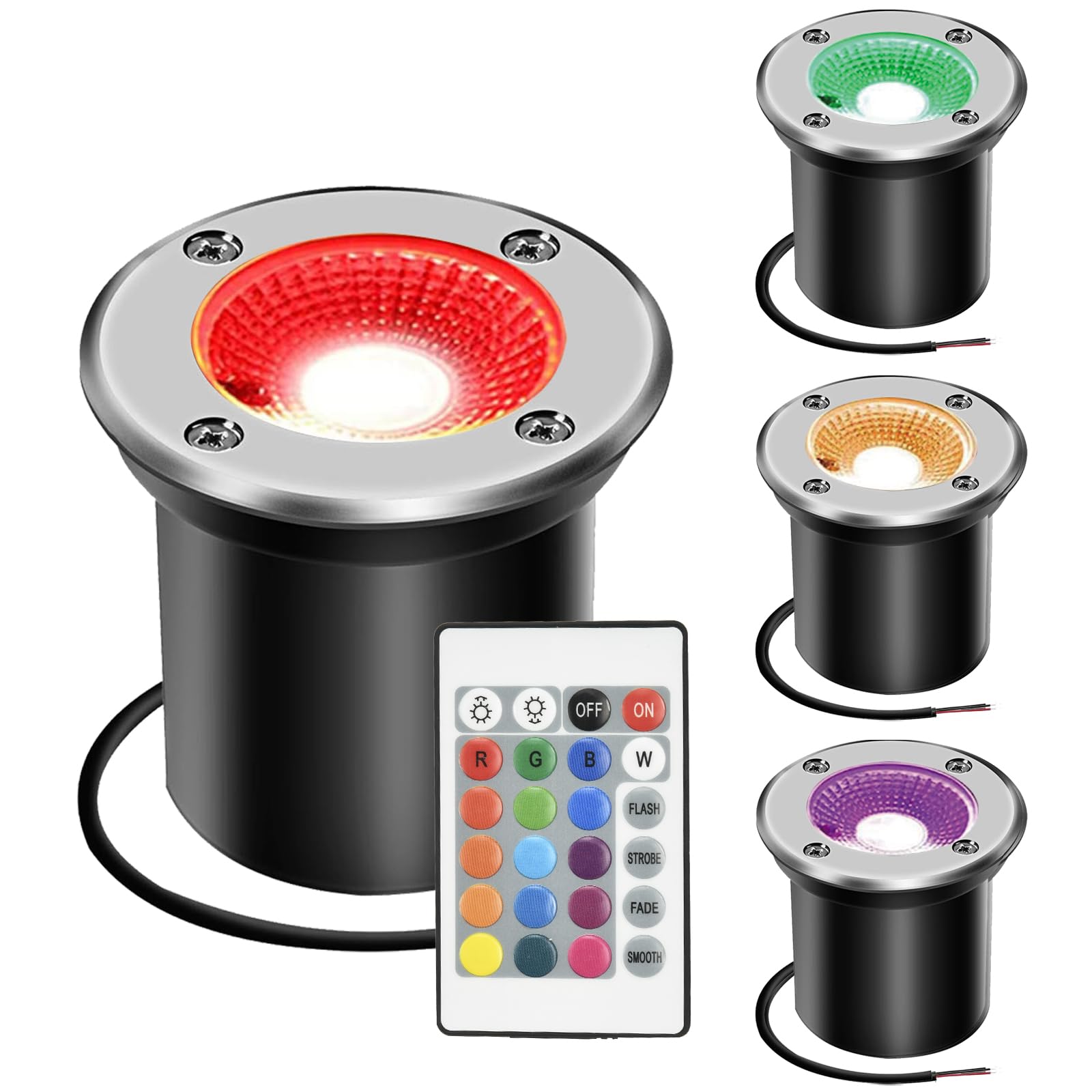 Ahotsuk Multiple Colours Rgb Garden Ground Lights Mains Powered Outdoor Garden Inground Lights Led Buried Lights 3W 12V P67 Waterproof Low Voltage Underground Lights For Garden, Patio, Step,Pathway